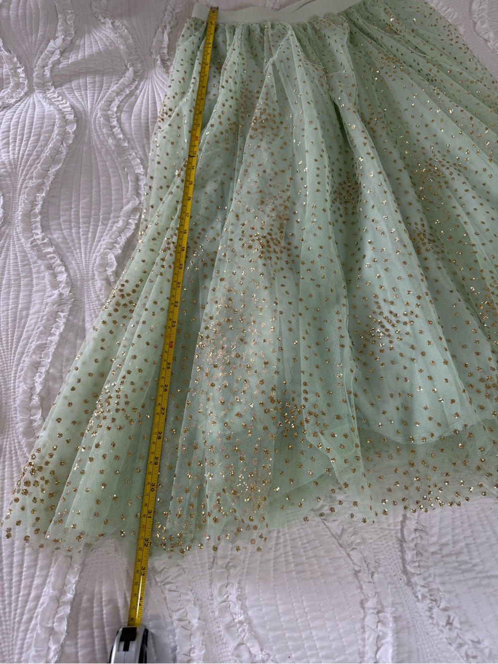 Anthropologie Mint Green Tulle Skirt with Gold Sparkle - Picture 4 of 10